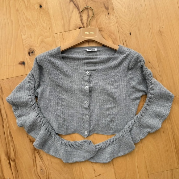 Miu Miu Tops - Miu Miu Light Gray Ruffled Blouse